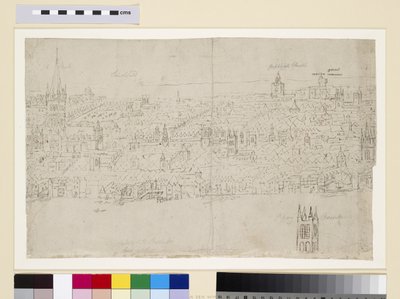 セントポール大聖堂、「ロンドンのパノラマ」、1544年頃（紙にペンとインクと鉛筆） 作： Anthonis van den Wyngaerde